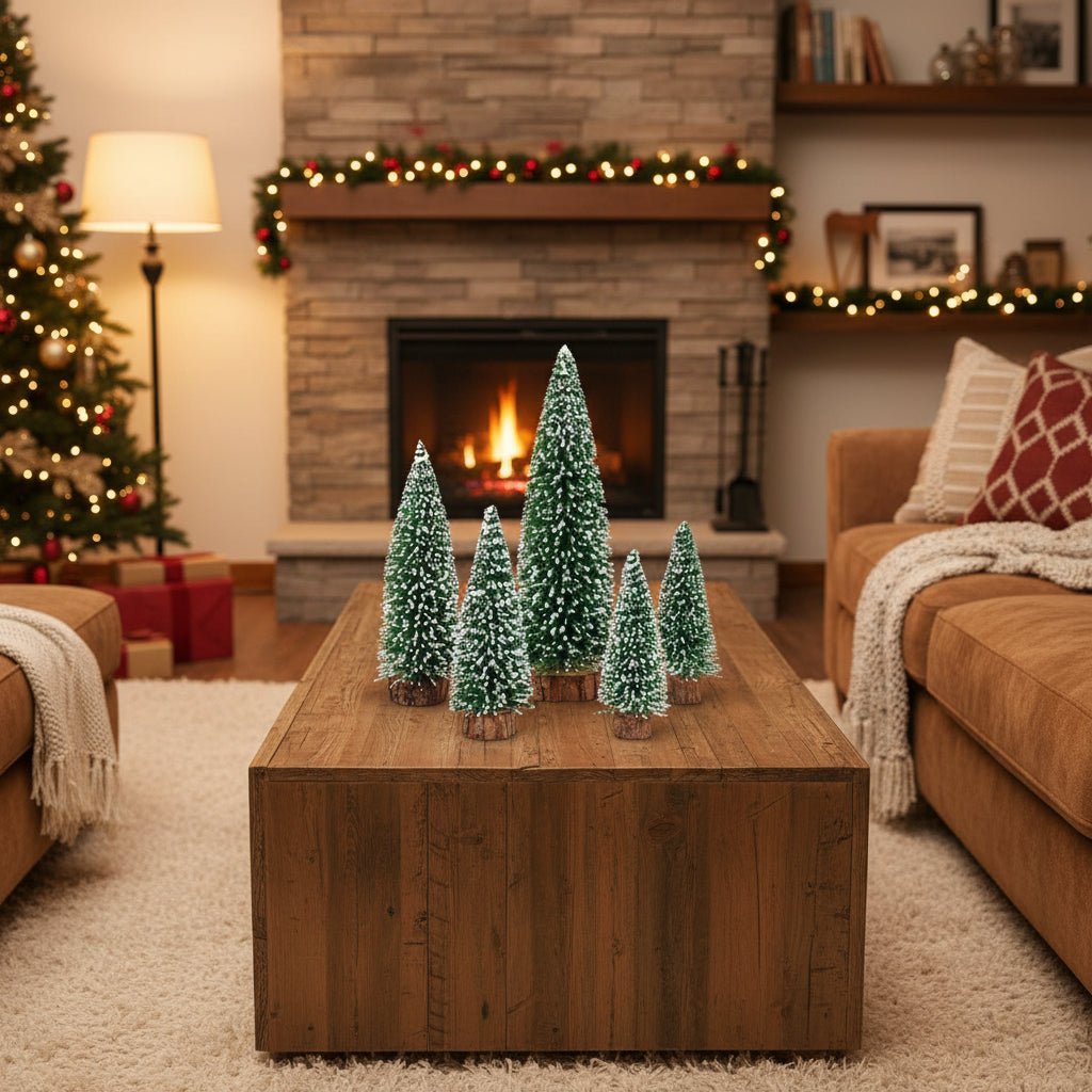 Mini Tabletop Christmas Tree Decoration Frosted Evergreen Set