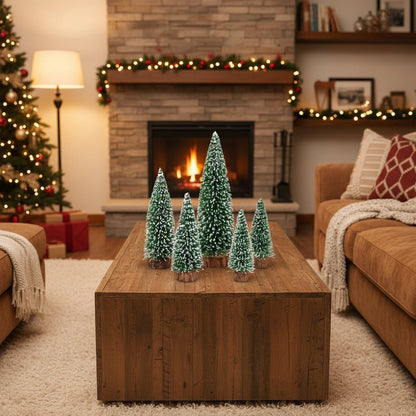 Mini Tabletop Christmas Tree Decoration Frosted Evergreen Set