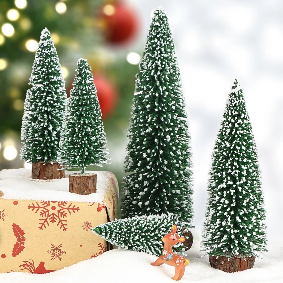 Mini Tabletop Christmas Tree Decoration Frosted Evergreen Set