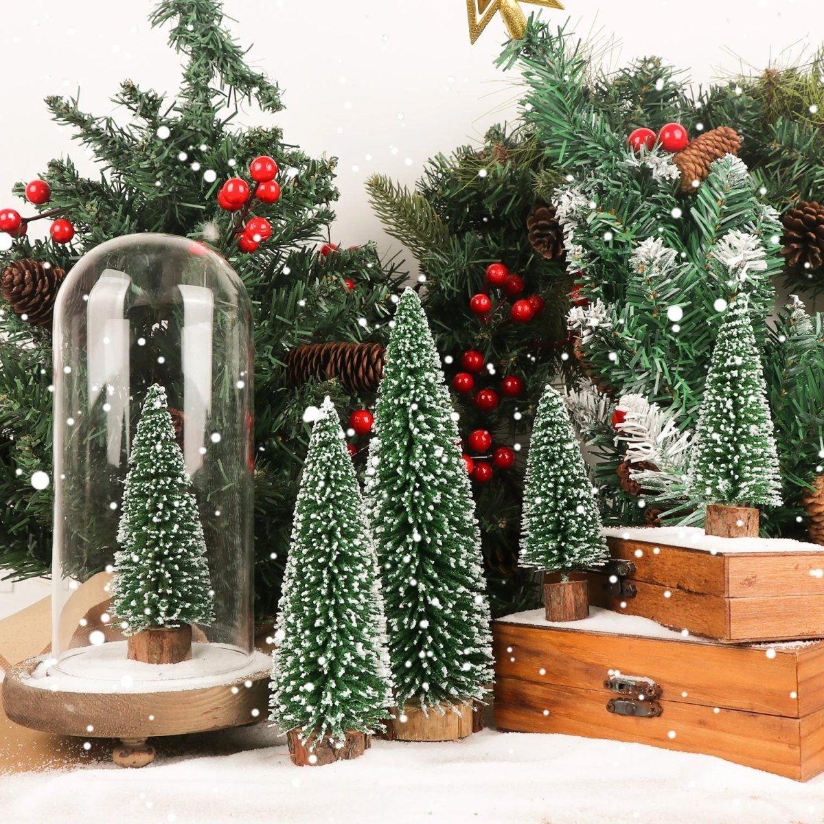 Mini Tabletop Christmas Tree Decoration Frosted Evergreen Set