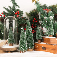 Mini Tabletop Christmas Tree Decoration Frosted Evergreen Set