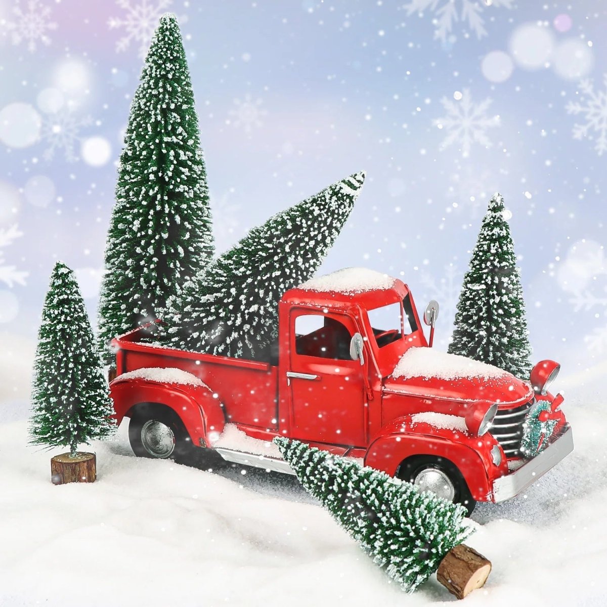 Mini Tabletop Christmas Tree Decoration Frosted Evergreen Set