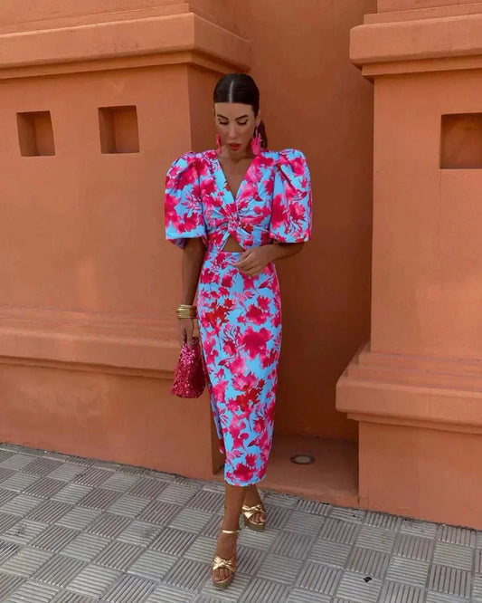 Zaina | Women’s Floral Midi Wedding Guest Dress