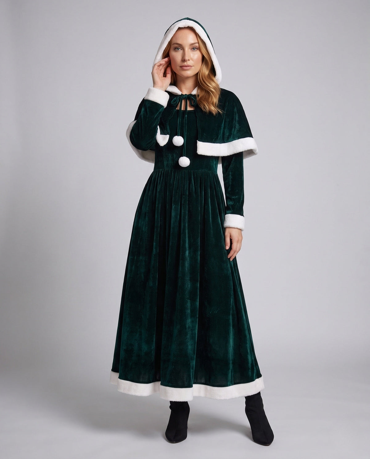 Tilly | Women's Hooded Elegant Velvet Maxi Christmas Party Dress
